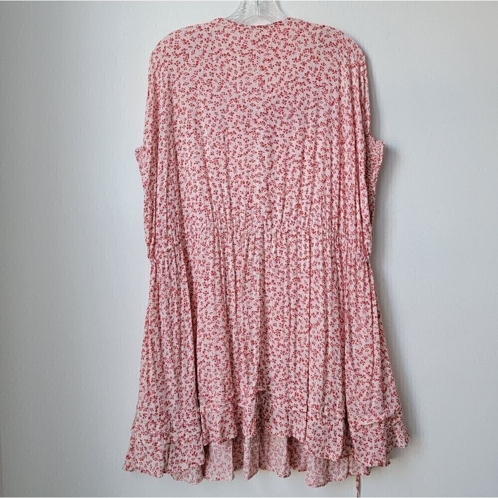 FREE PEOPLE One Fine Day Mini Dress Floral Swing Red Pink Coverup Size Medium - Picture 11 of 12
